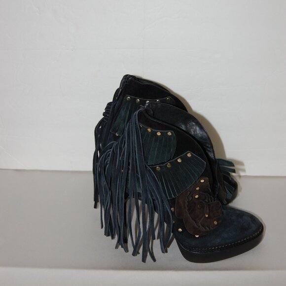 37.5/7.5❤️ BURBERRY Suede Leather Studded Fringe High Heels Ankle Boots ITALY - Picture 4 of 9
